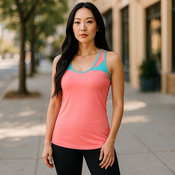 Zuzuzen Womens Tank Top Activewear Salmon Coral Peach Mint Green Yoga Athleisure - Picture 1 of 6